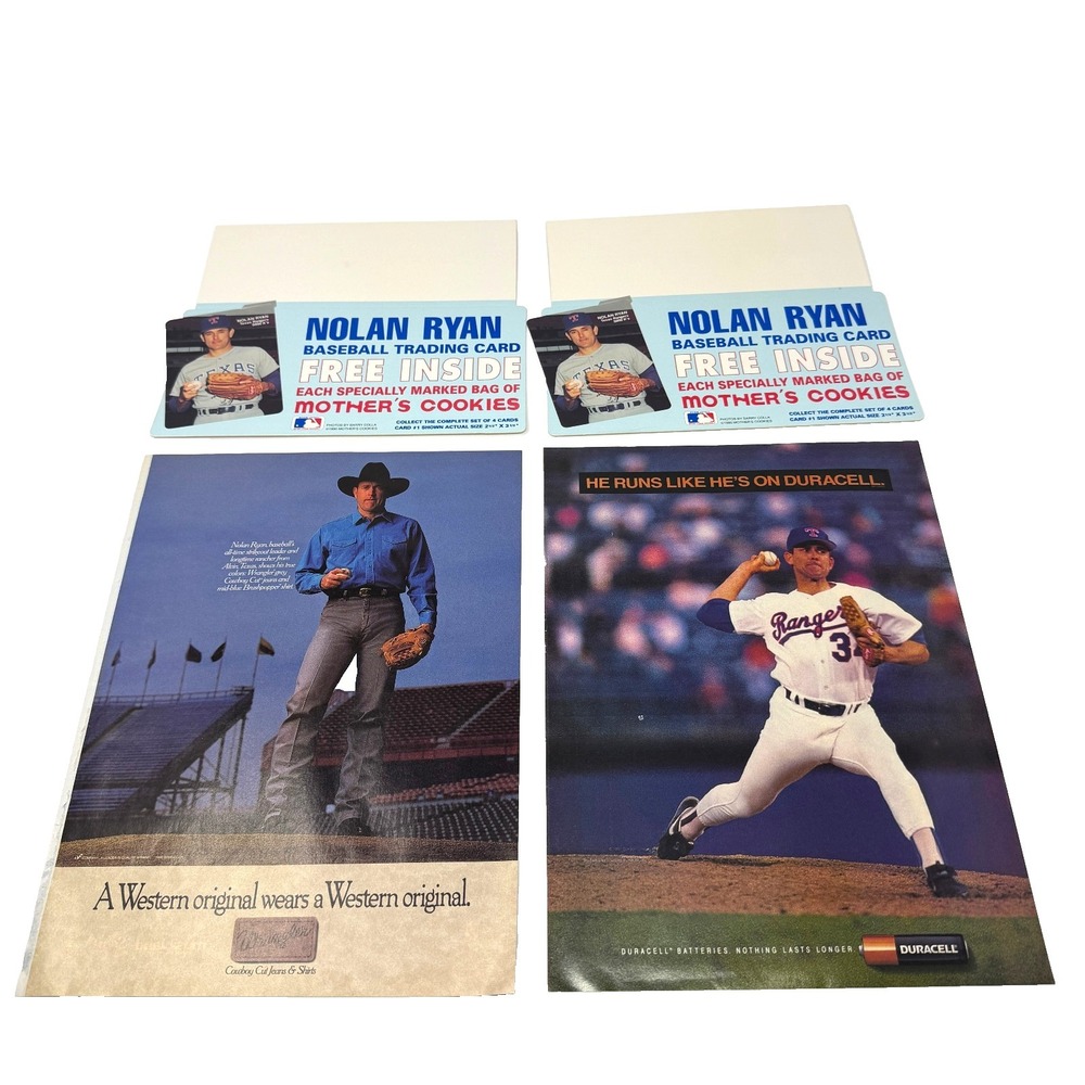 Nolan Ryan Magazine‎ Ads Mother's Cookies Display Signs MLB Rangers Lot